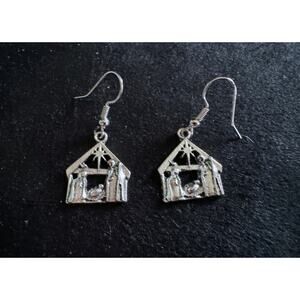 New 1.5" Nativity Scene Dangle Earrings Silver Tone Christmas Religious E113